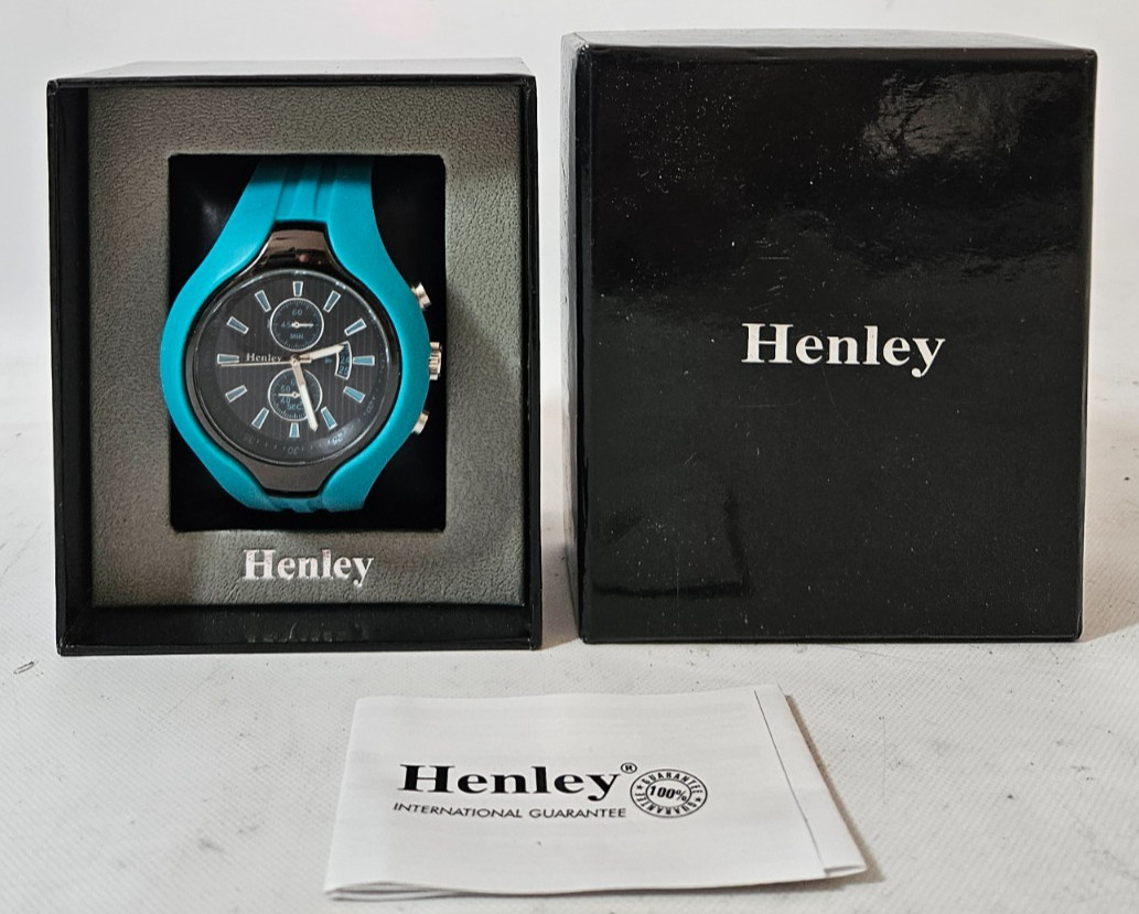 Henley Men’s Sports Watch Turquoise H02042.6, SIlicone Strap, Splash-proof, EXC