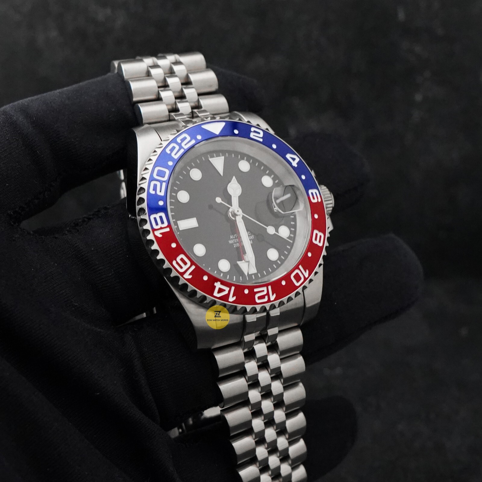 Custom Made Blue & Red GMT Sub Style Diver Mod Watch w/ NH34 Movement