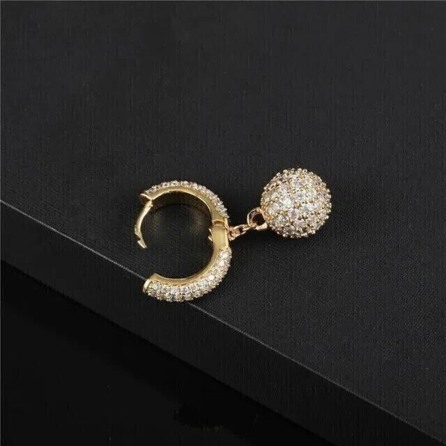 Drop Cluster Clip On Earring Round Cut Simulated Diamond 14K Yellow Gold Plated