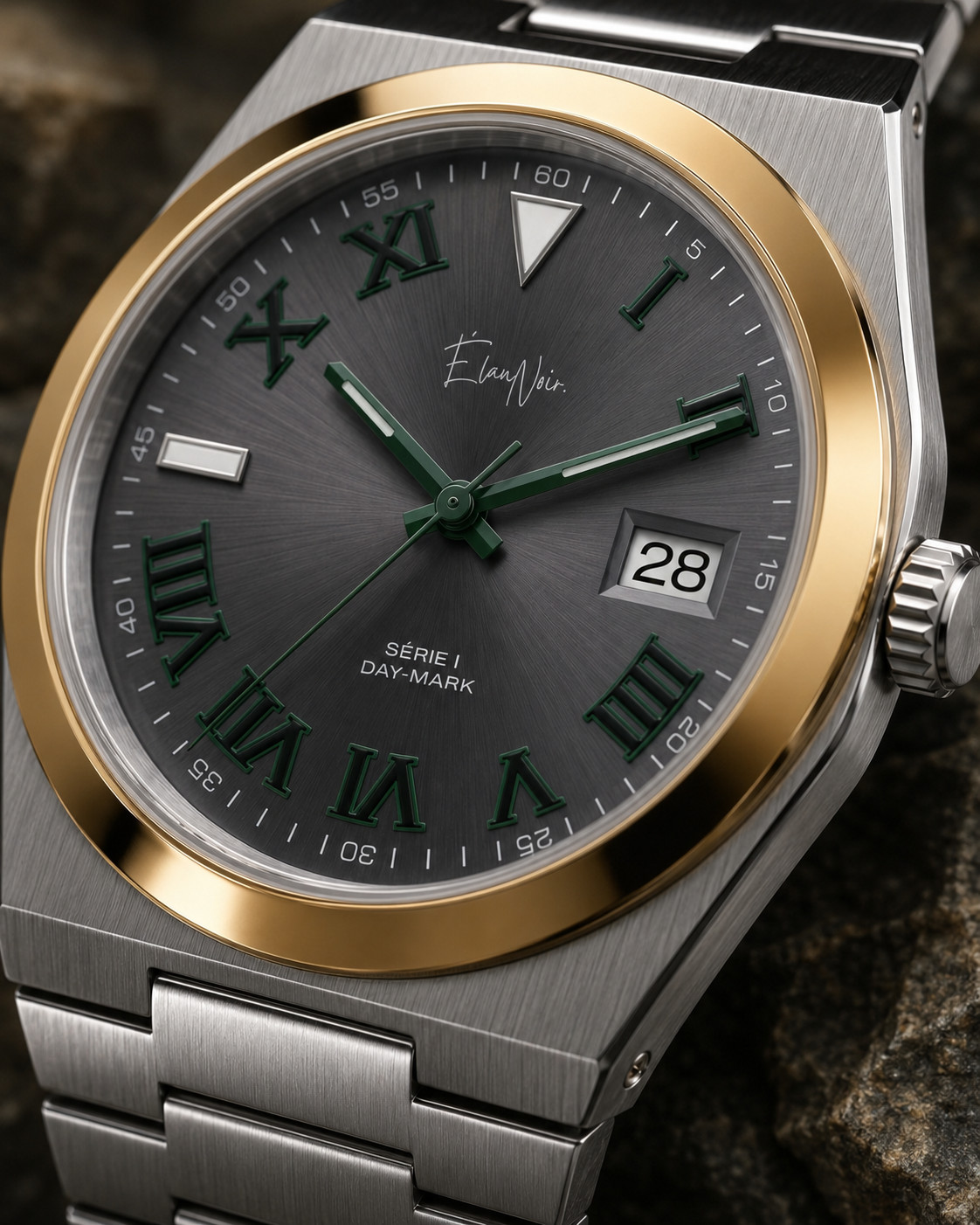 Élan Noir Série I Slate Gold 36mm Automatic NH35 Sapphire Crystal Steel Watch
