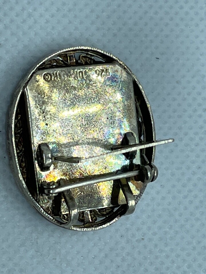 925 STERLING SILVER & 1OK GOLD DIAMOND EISEL BACK PICTURE FRAME BROOCH/PENDANT