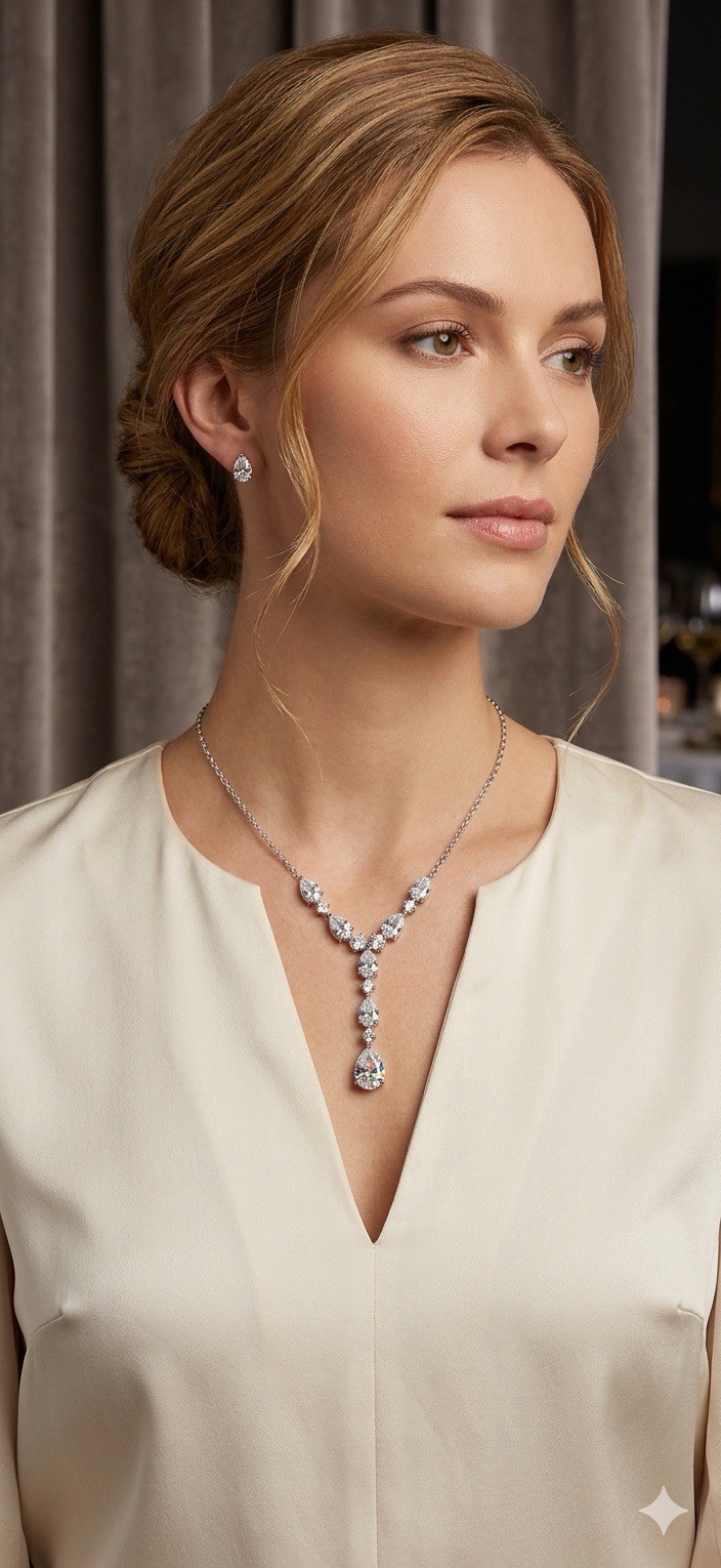 $90 Nadri Cubic Zirconia Lariat Necklace 18″ L Silver Tone & CZ #78
