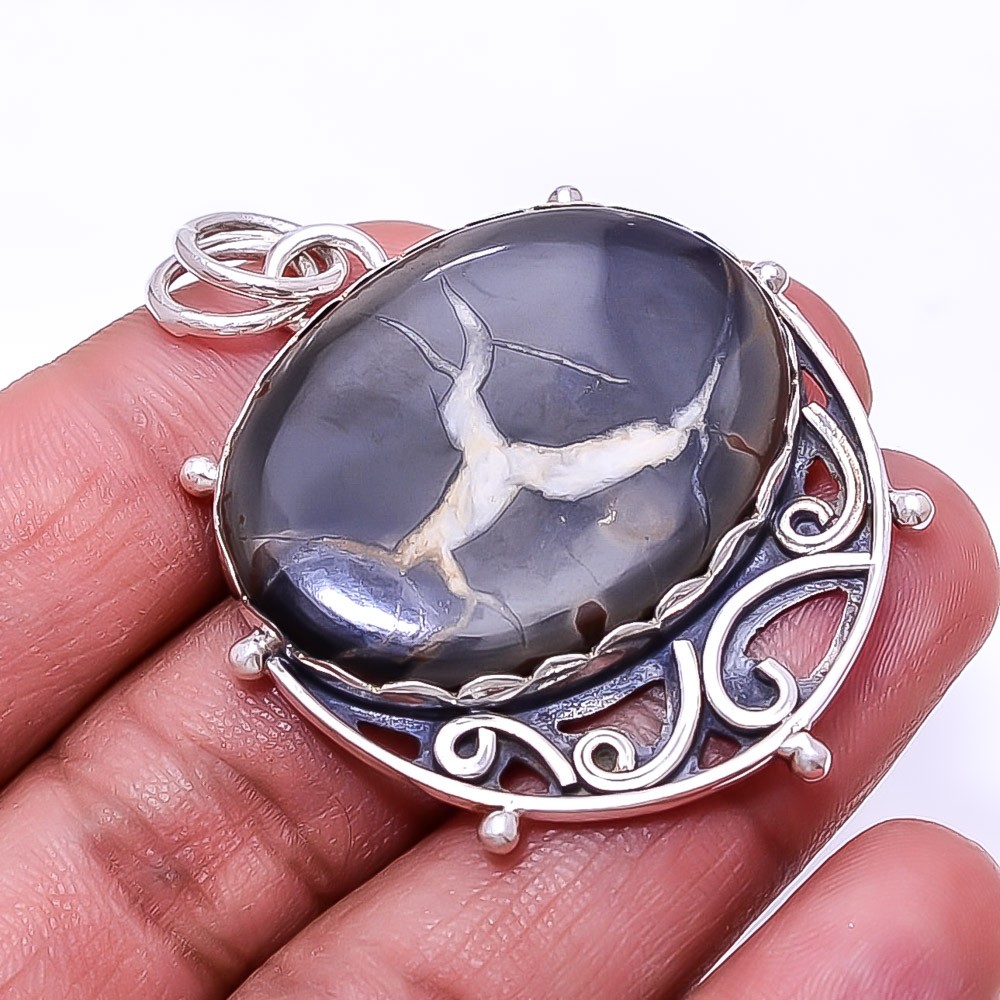 Septarian Gronate 925 Sterling Silver Pendant 1.95″ P805231636, Christmas Gift