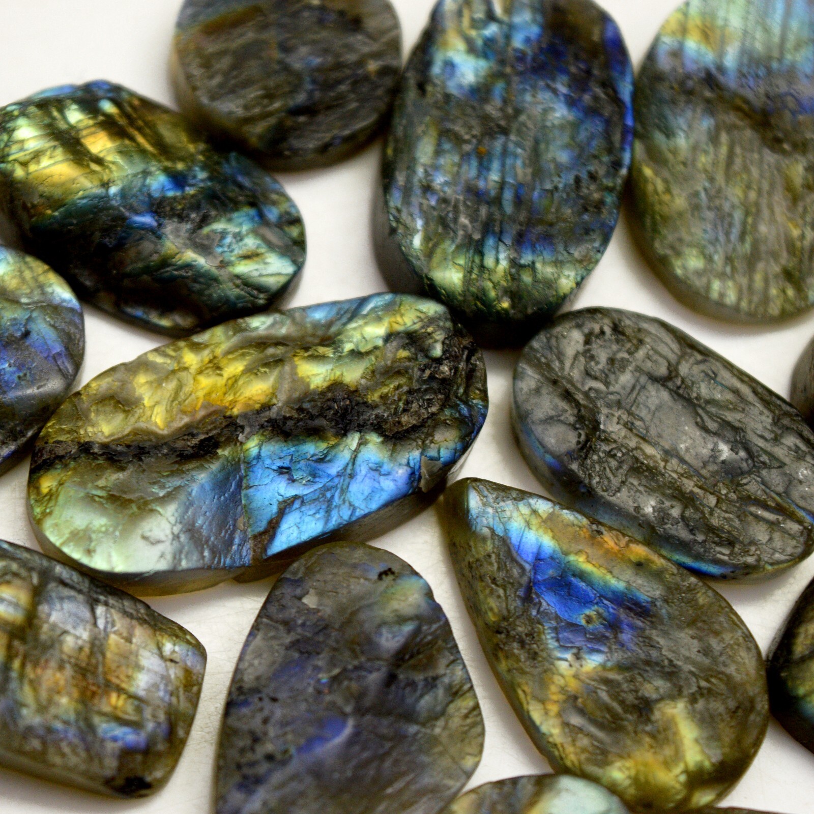 15Pcs 279Cts Natural Labradorite Druzy Loose Gemstone Lot 15×15-30x15mm #R-13510