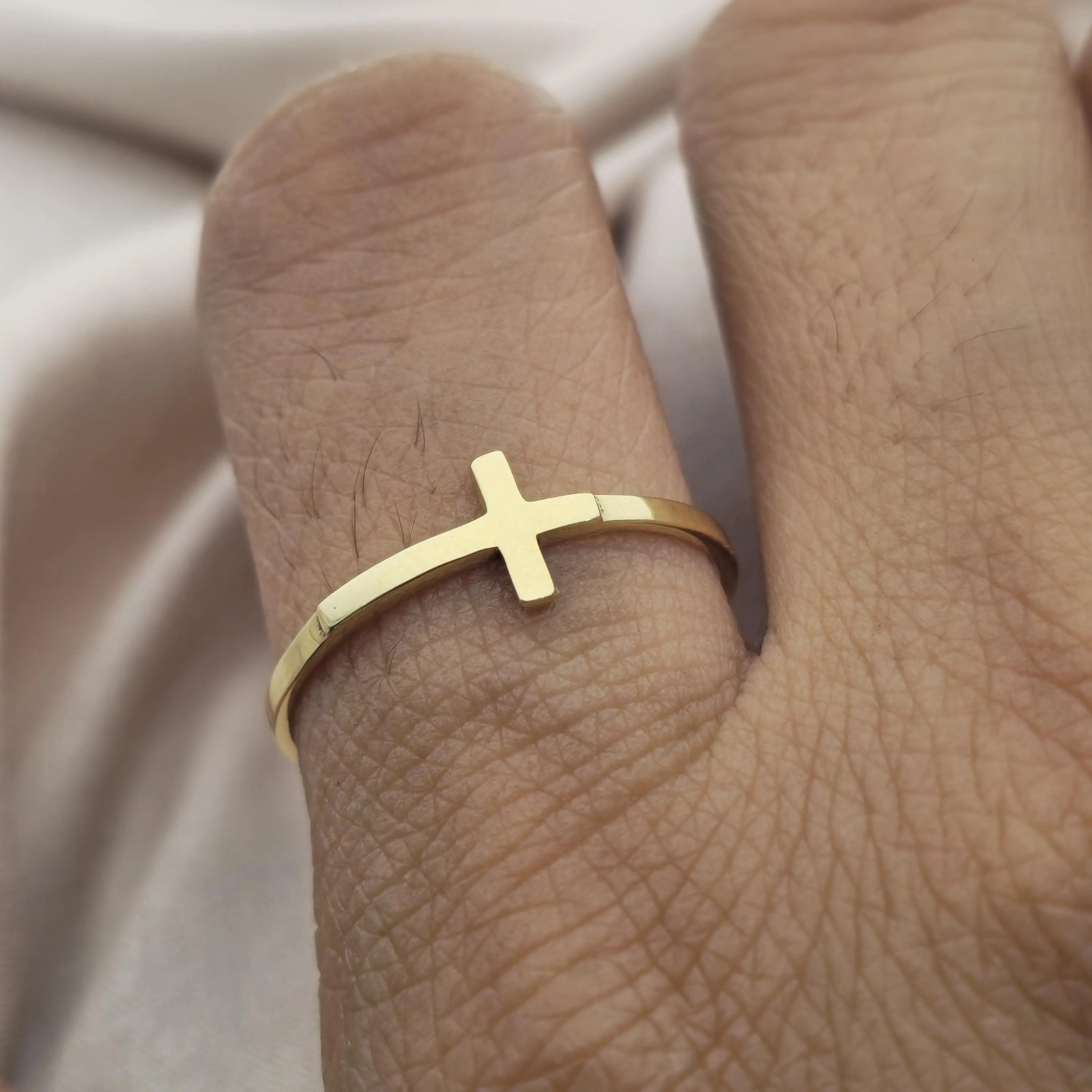 Dainty Cross Band Ring 925 Silver Religious Faith Jewelry Christmas Gift