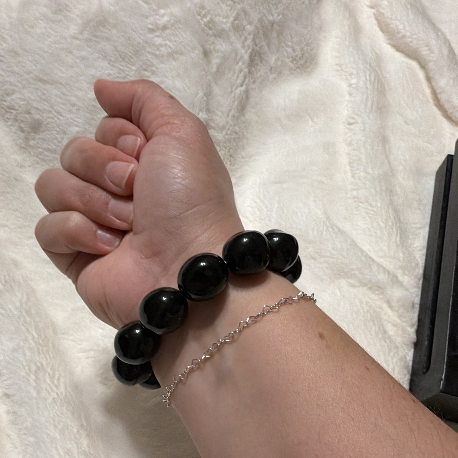 Black Round Beaded Stretch Bracelet, No Clasp, Sizable, Beaded Bracelet