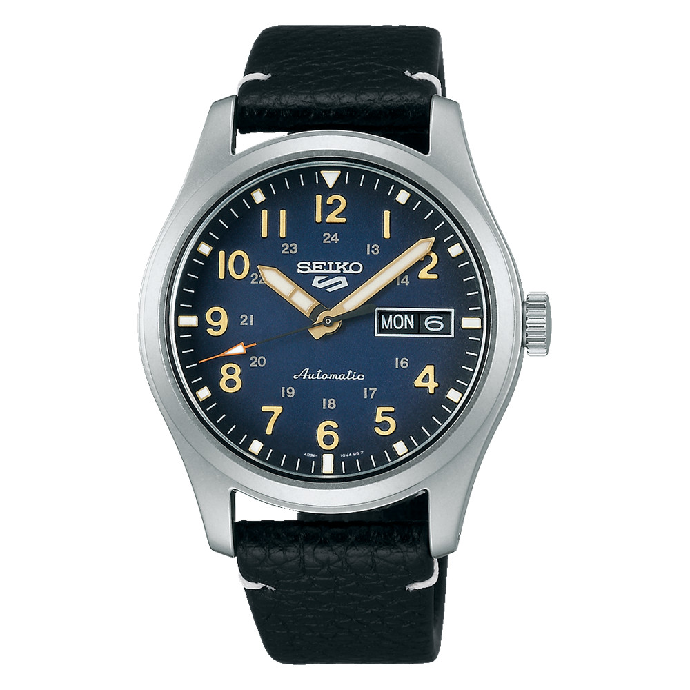 Seiko 5 Sports 39.4 MM Day-Date Automatic SS Leather Band Blue Watch SRPG39K1