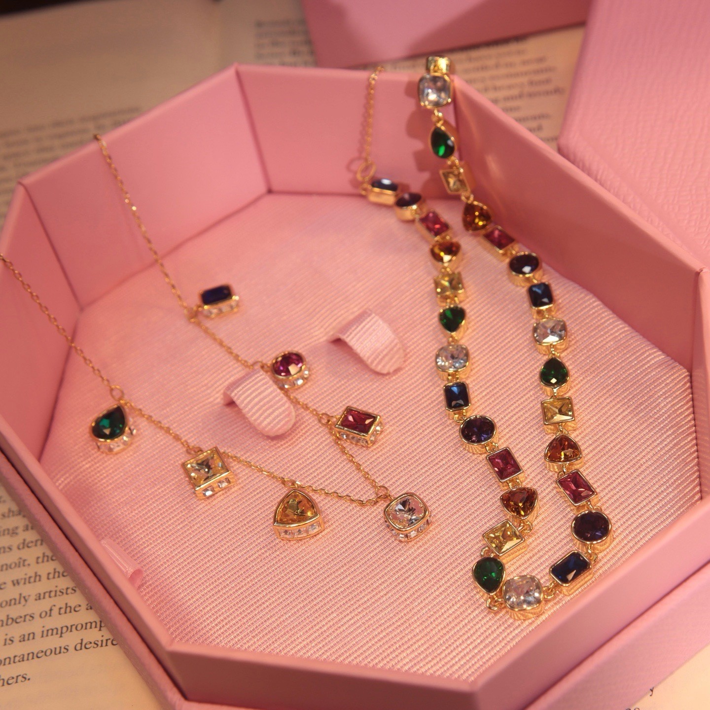 Swarovski Colorful Crystal Geometric Charm Drop Necklace NIB