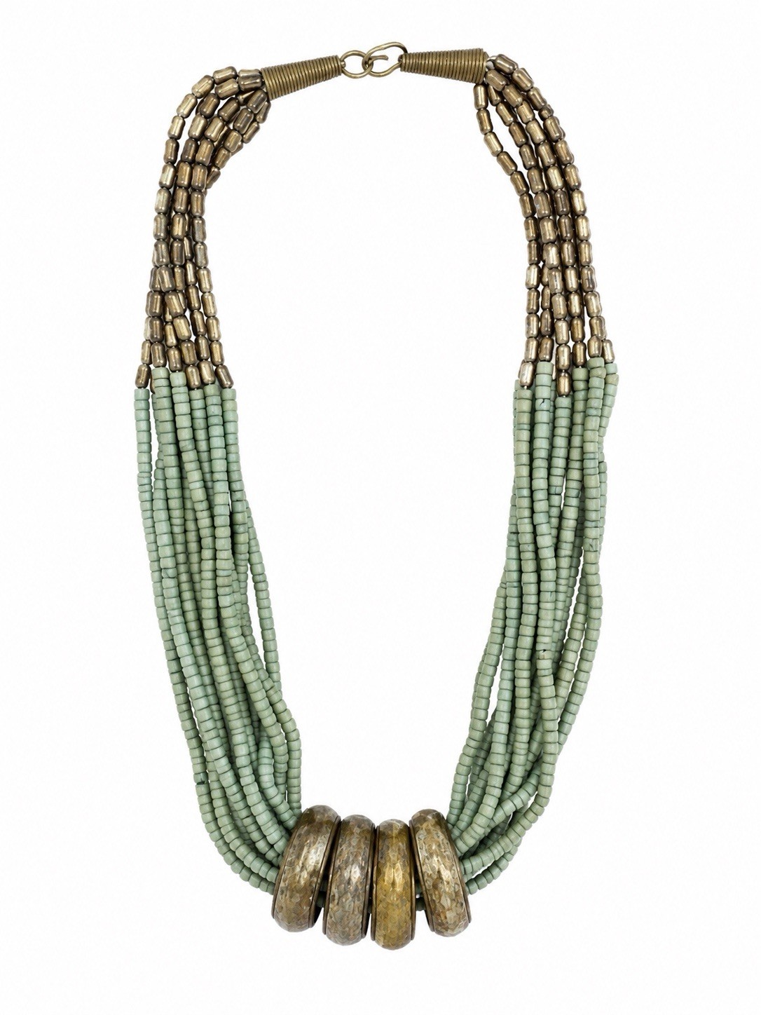 Stunning Boho Multi Strand Sage Green Beaded Statement Necklace Vacation Grail