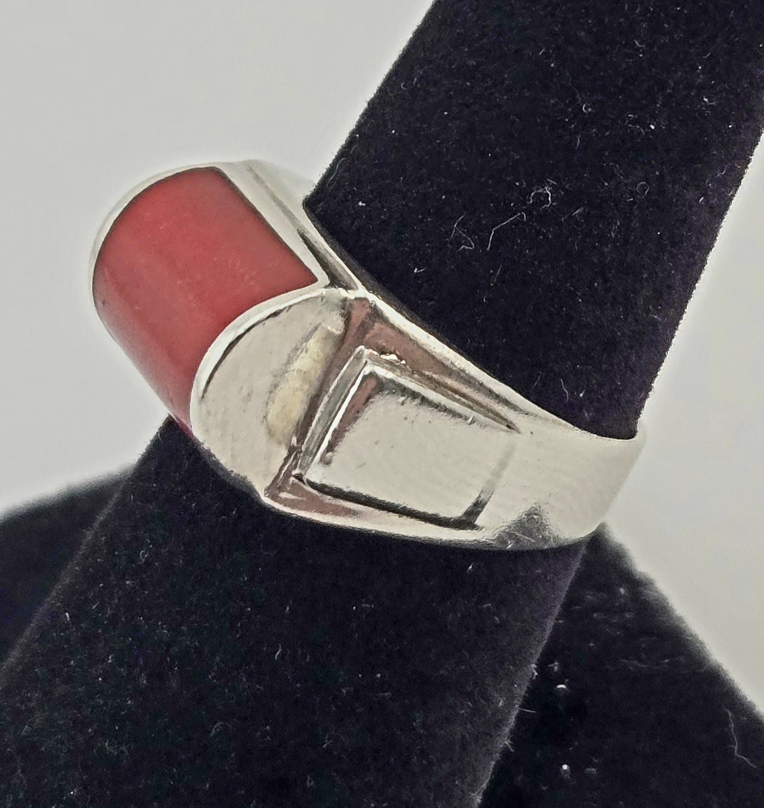 Vintage Sterling Silver Red Gemstone Ring Rectangular Cabochon Size 7 – 6.6g
