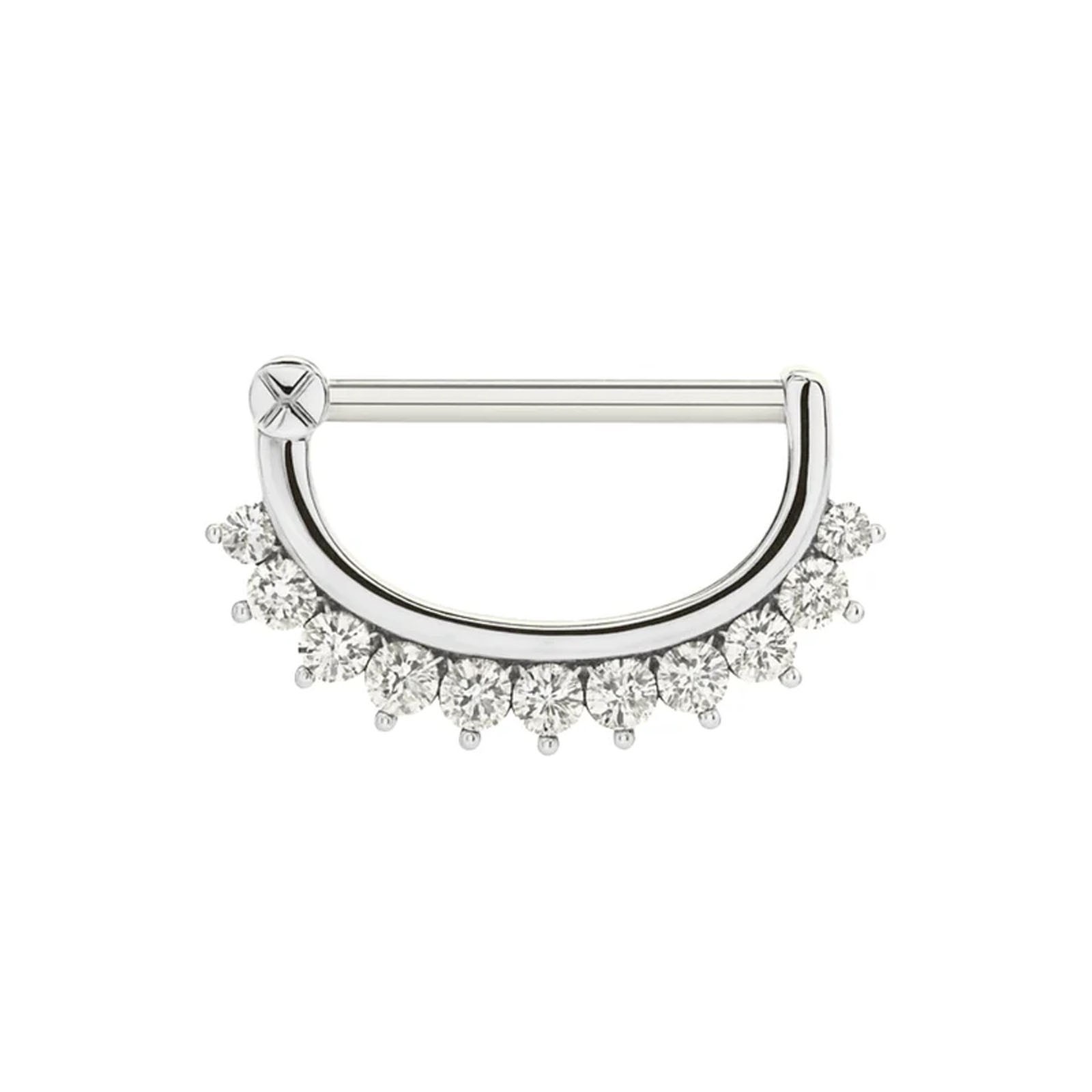 316L Surgical Steel Jewelled Nipple Clicker Ring Round CZ Piercing Bar