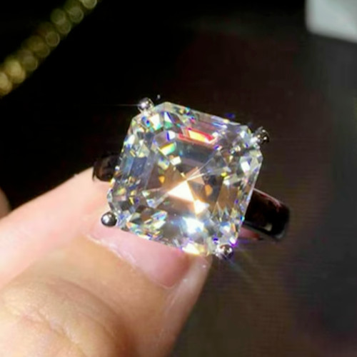 RARE 14.85 Ct Asscher Cut White Diamond Solitaire Ring In 925 Silver Certified
