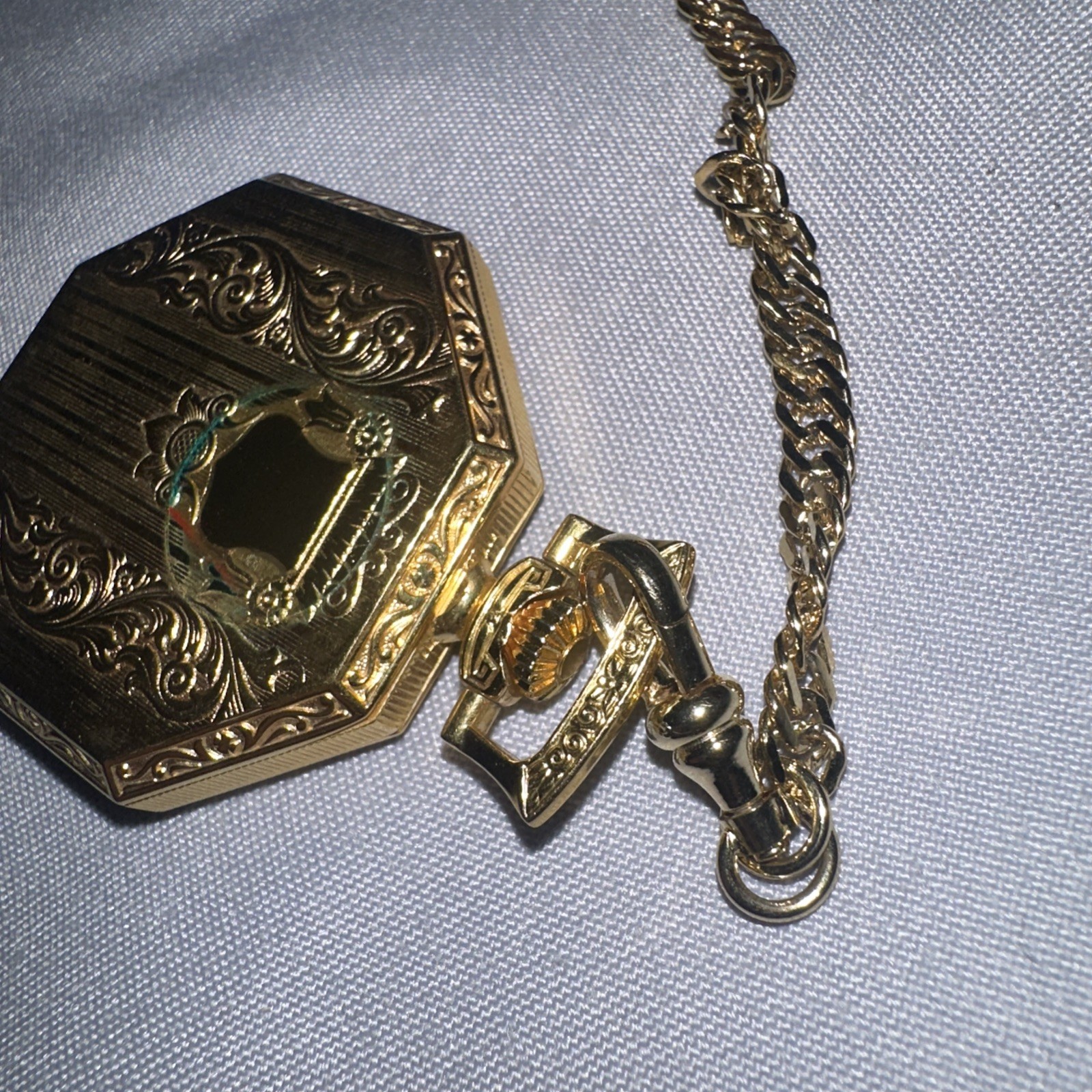 Vintage Colibri 17 Jewels Incabloc Swiss Skeletonized Pocket Watch Chain + Case