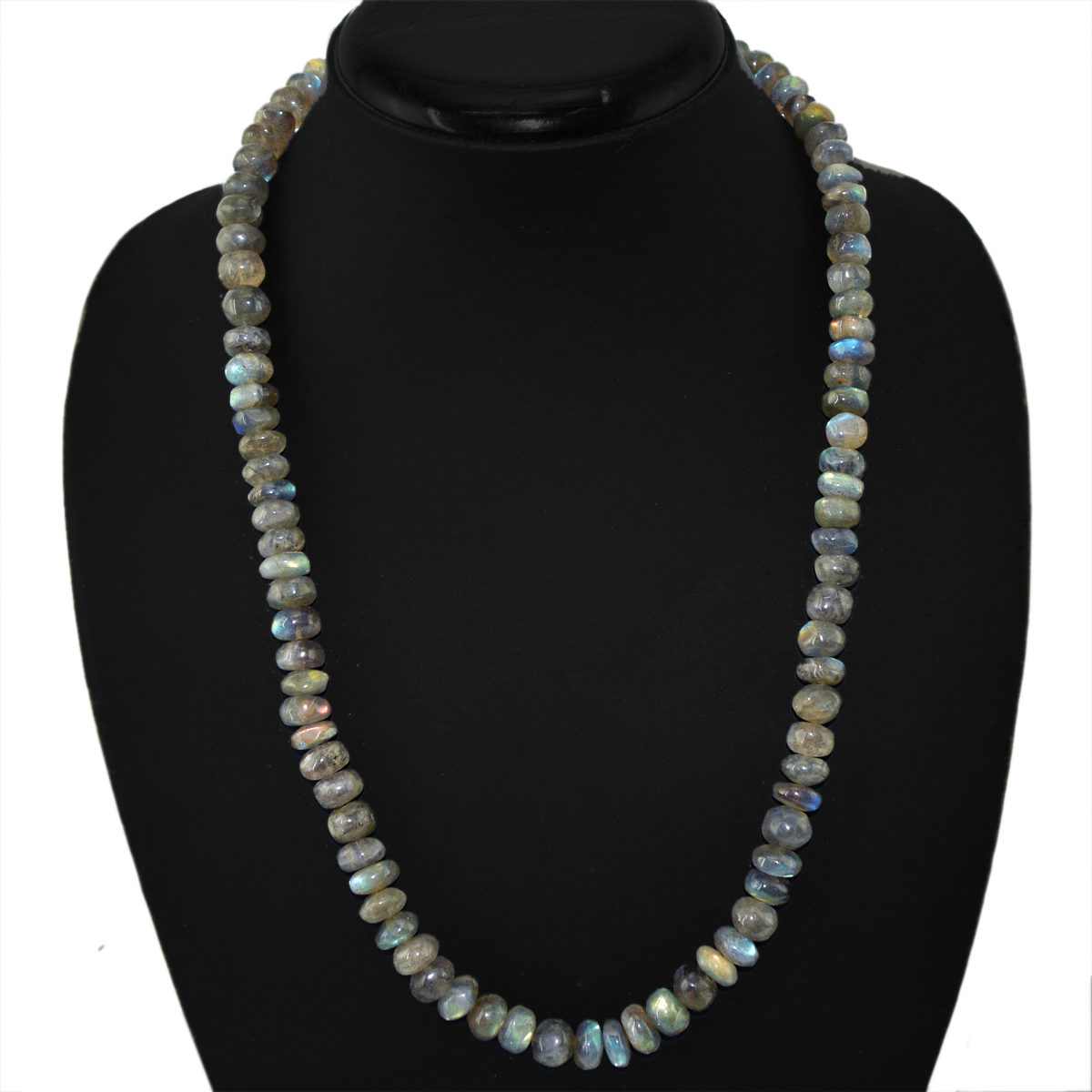 320.00 CTS NATURAL UNTREATED BLUE FLASH LABRADORITE BEADS NECKLACE – (DG)
