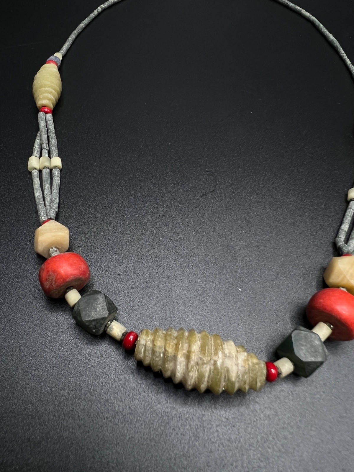 Vintage Tribal Beaded Necklace, Ethnic Statement Necklace, Primitive Artisan
