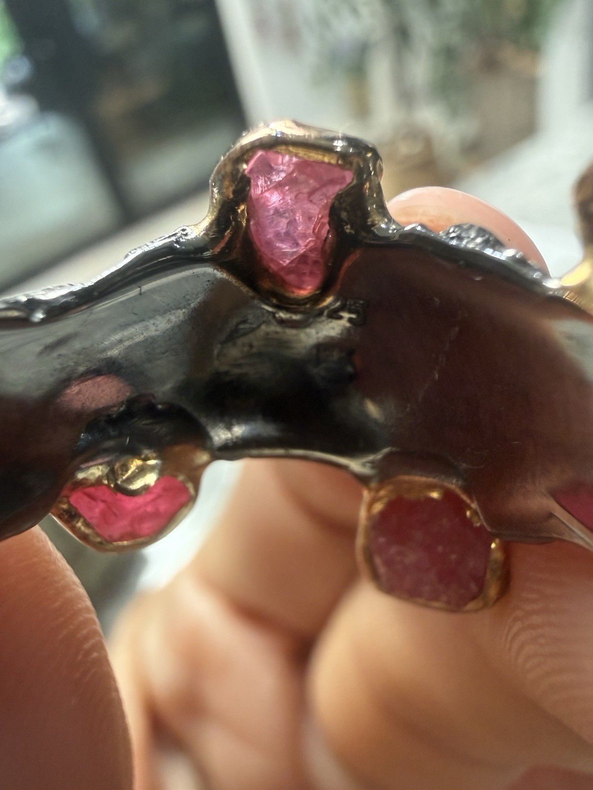 Silver, Gold & Black Rhodium-Plated German Kabirski Rough Ruby Ring Sz 8