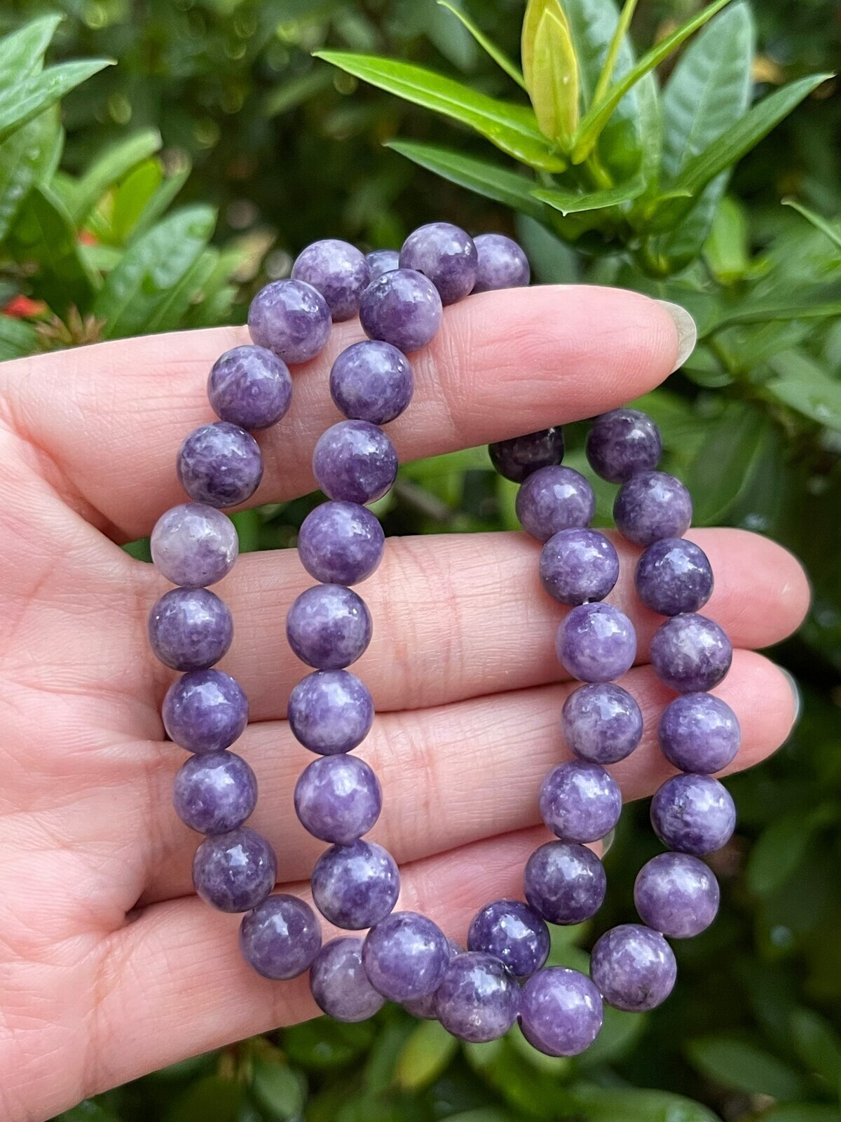 Natural Lepidolite Stone Bracelet 8mm Purple Gemstone Stretch Healing Bracelet