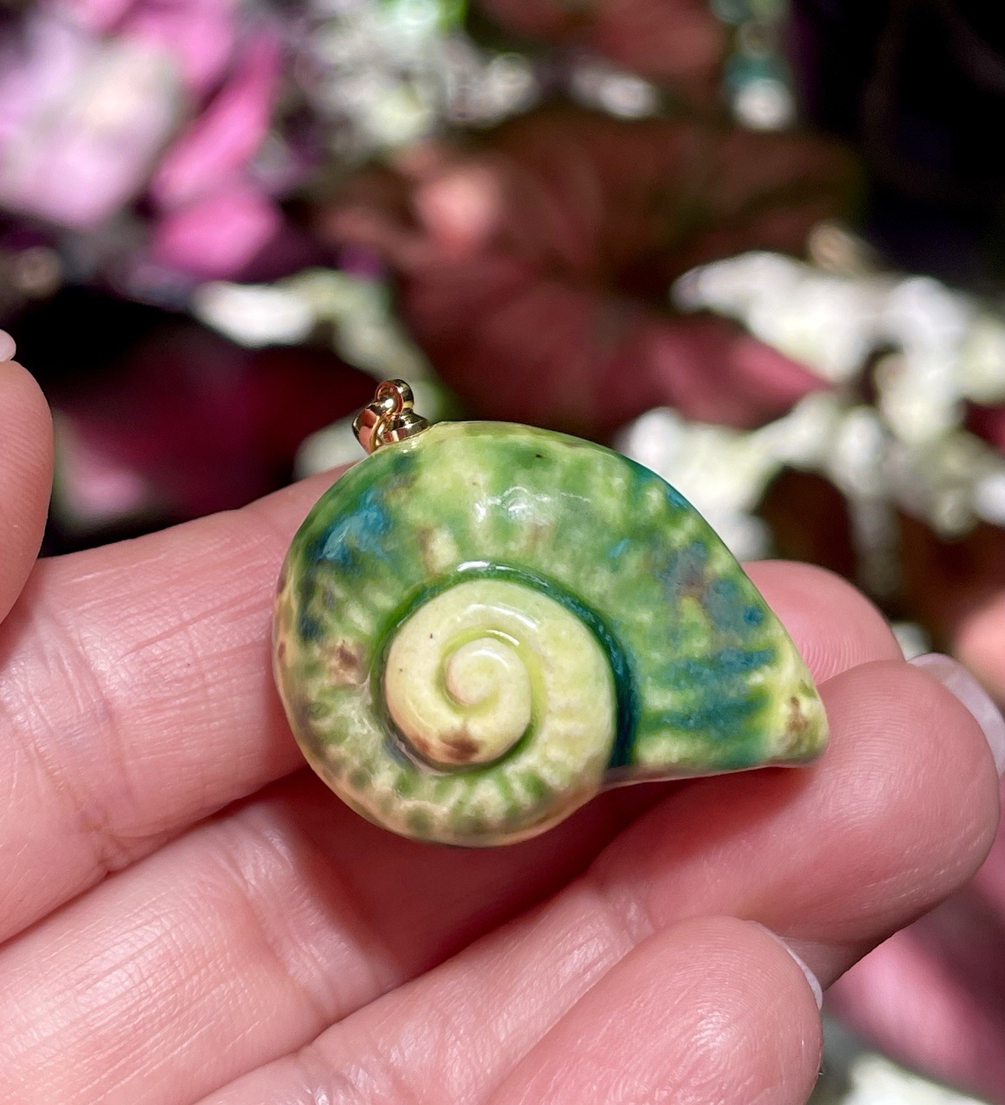 Handmade Ceramic Pendant Jewelry. Unique piece. Garden