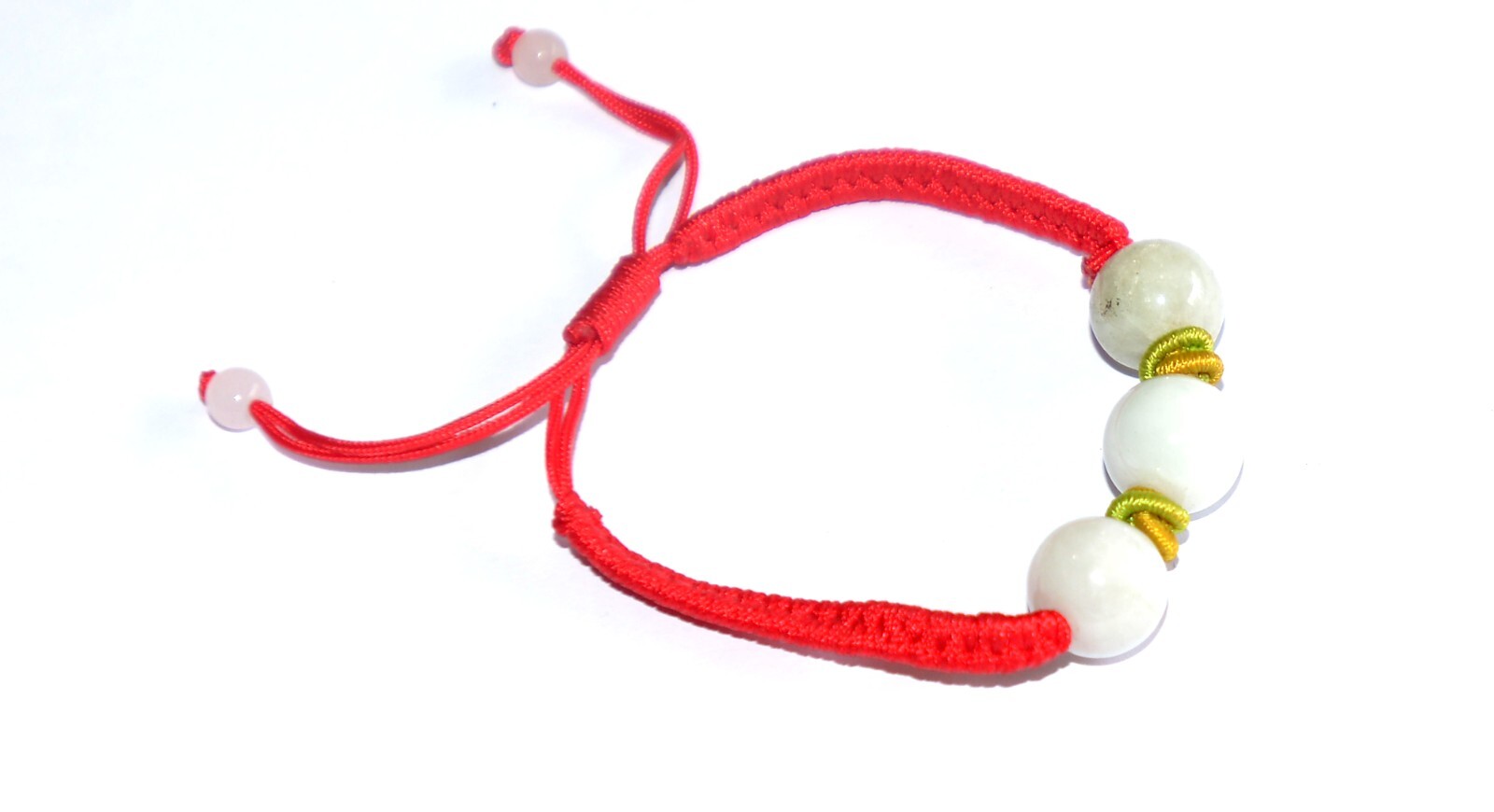 Macrame Friendship Adjustable Red Cord Feng Shui 3 Jade Beads Charm Bracelet