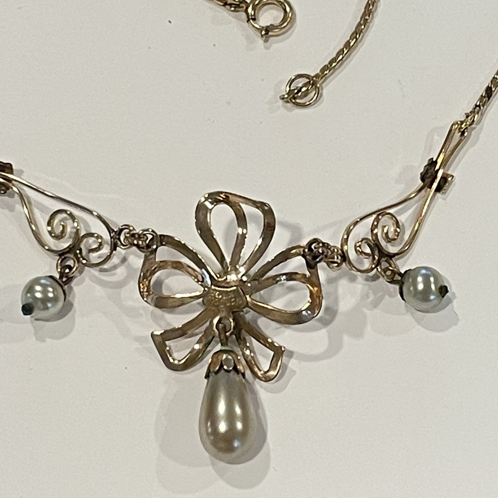 Vintage Van Dell 12k Gold Filled Bow Necklace And Earrings Set Pearls