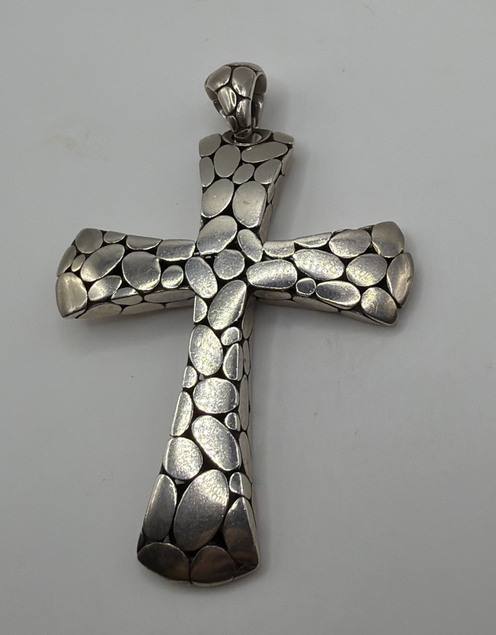 John Hardy Kali Pebble Dot Sterling Silver 925 Cross Pendant Extra Large 3 3/16”