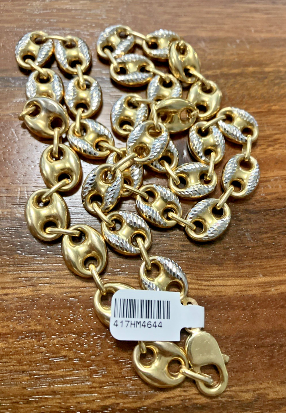 10kt Real Gold Two-Tone Puff Mariner Semi-Solid Chain 46.4grams 12.3mm 26” NWT