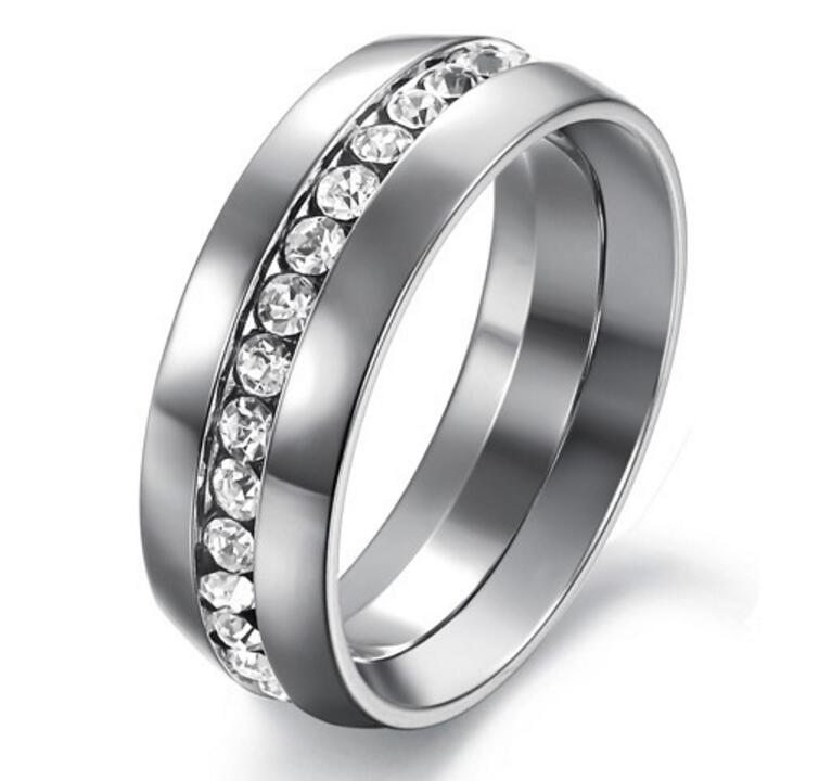 Stainless Steel 316L Stackable Cubic Zirconia Eternity Ring Wedding Band 7MM