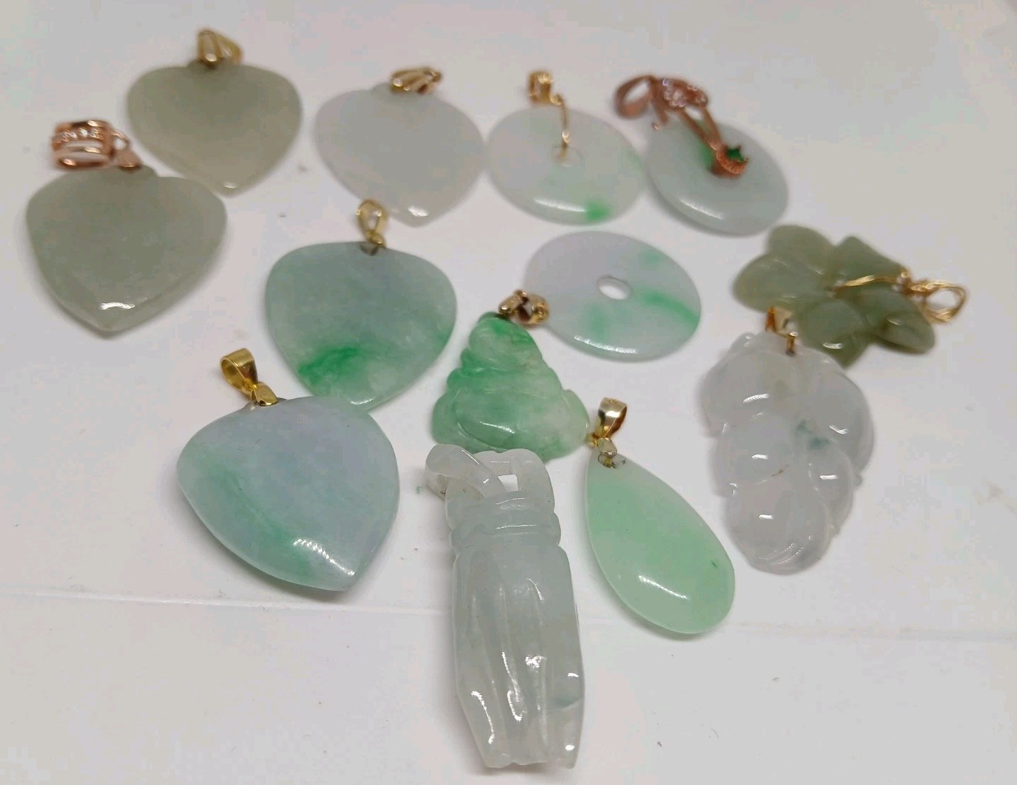 Vtg Lot Grade A Genuine Jade Jadeist Burma green Icy Emerald Pdnts 13pcs
