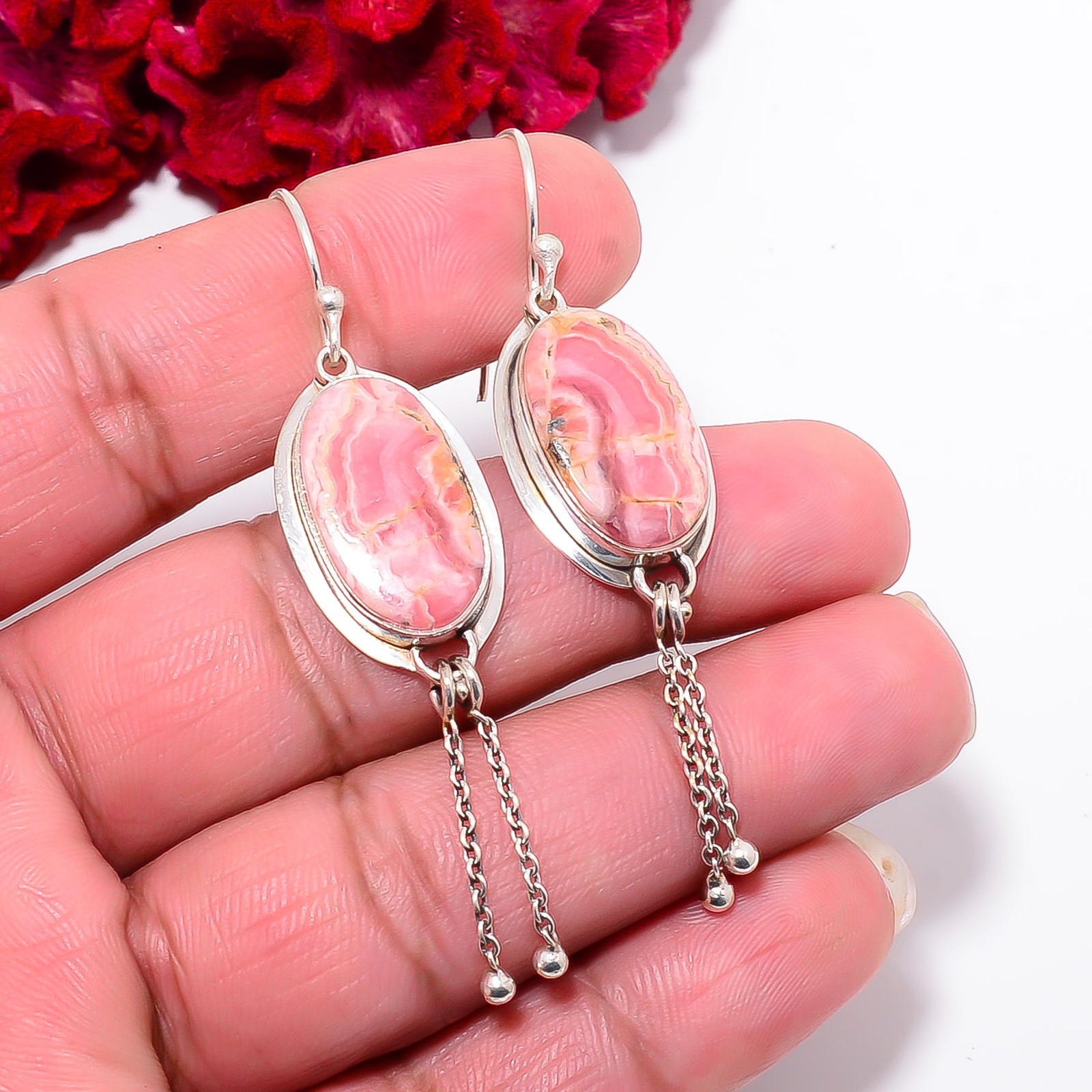 Rhodochrosite – Argentina 925 Sterling Silver Chandelier Earring 2.54″ E29411123
