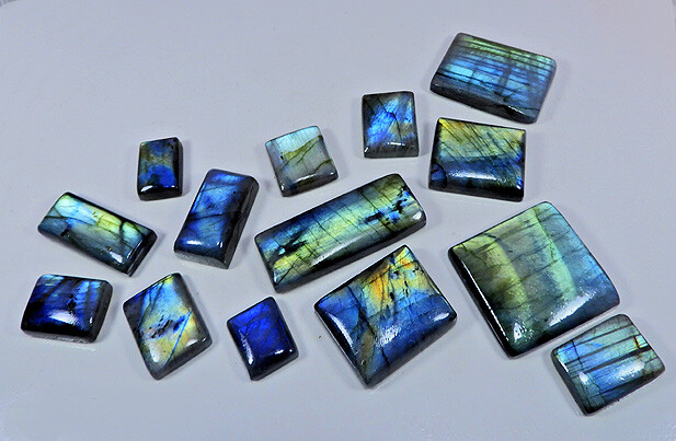 Natural Multi Flash Labradorite Crystal Rectangular Cabochon Loose Gemstone Lot