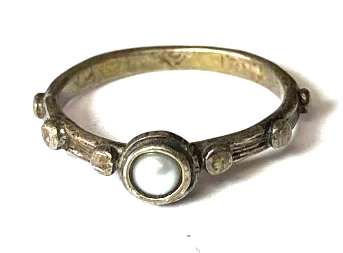 Sterling Silver Opulenza Pearl Wood Grain Dot Ring 6mm Size 9