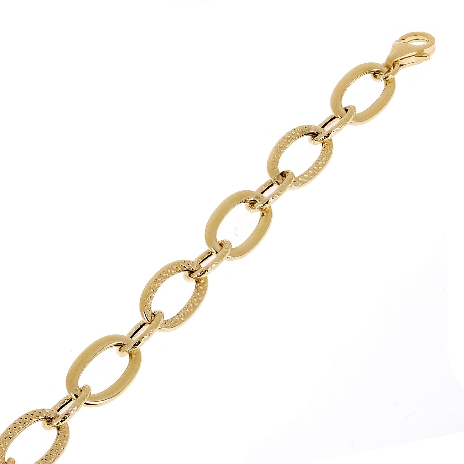 Italian 14k Yellow Gold Hollow Plain & Rope Oval Link Bracelet 7.5″ 7mm 2.8grams