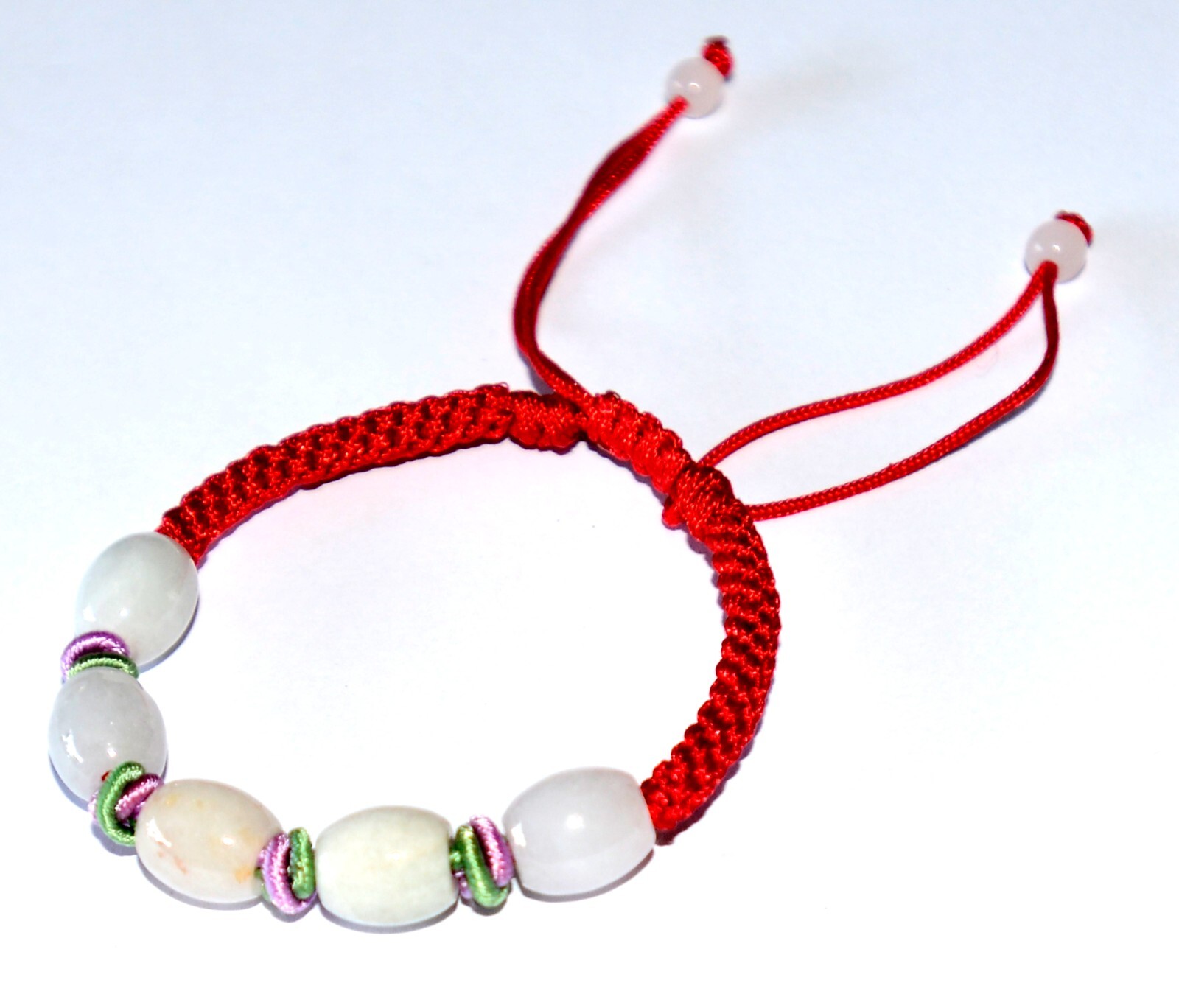 Macrame Friendship Adjustable Red Cord Feng Shui 5 Jade Beads Charm Bracelet