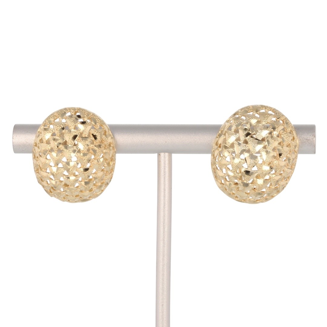 16.6mm Diamond-Cut Textured Drop Pair Earrings 14k Yellow Gold 5.95 Grams