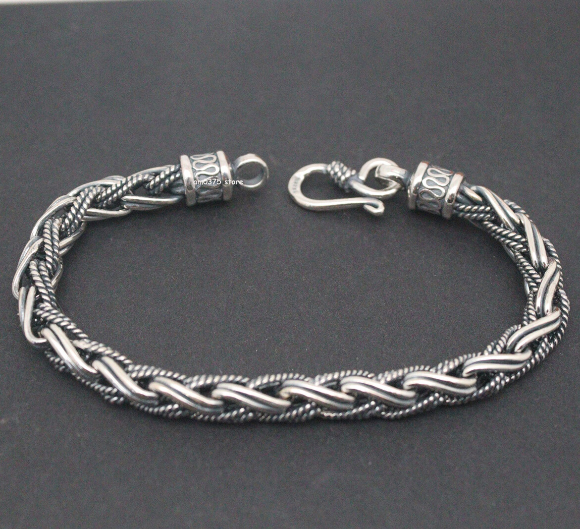 Real 925 Sterling Silver Bracelet Men Women 7mm Round Wheat Link 7.87inch/34-35g