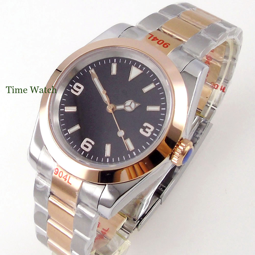 PT5000/NH35/Miyota8215 Golden Automatic Mens Watch Black Dial Sapphire 36mm/39mm
