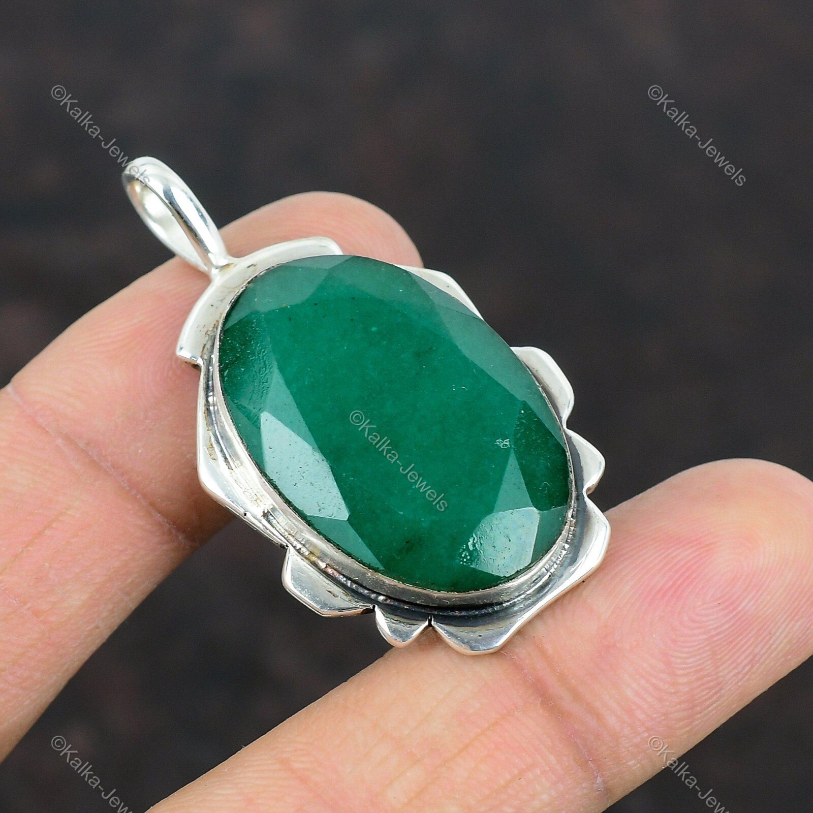 Natural Zambian Emrald Gemstone Pendant 925 Sterling Silver Jewelry For Women