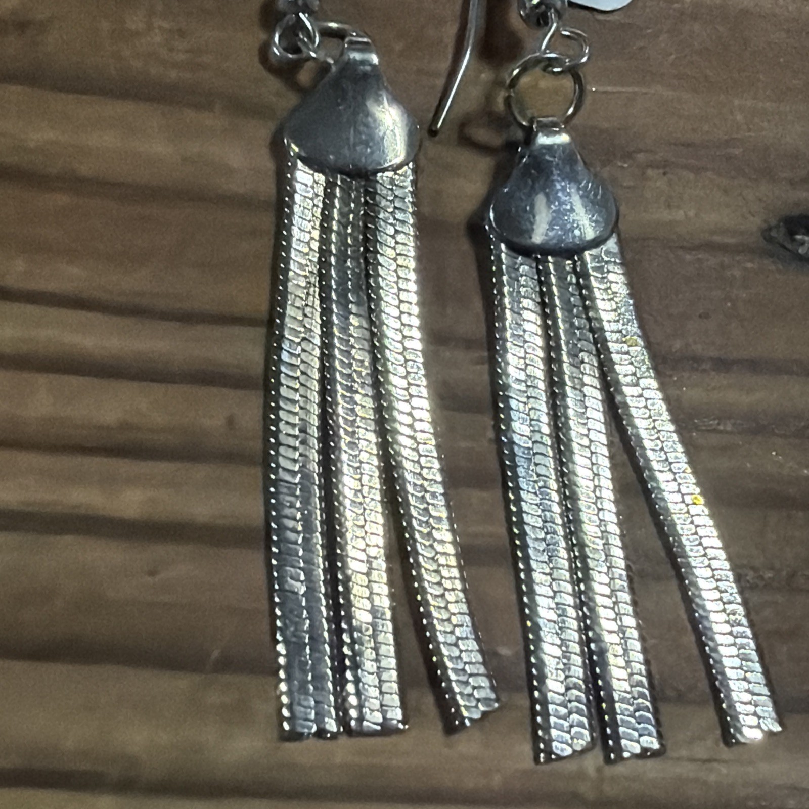 Silver Toned Dangling Chain Fringe Tassle Drop Earings
