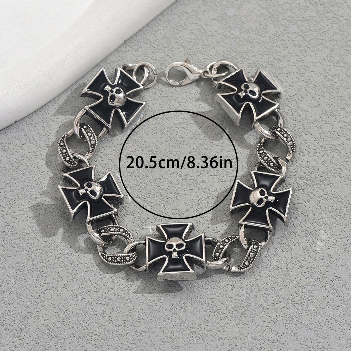 Men’s Gothic Skull Cross Bracelet Vintage Enamel Iron Cross Chain Jewelry 20.5cm