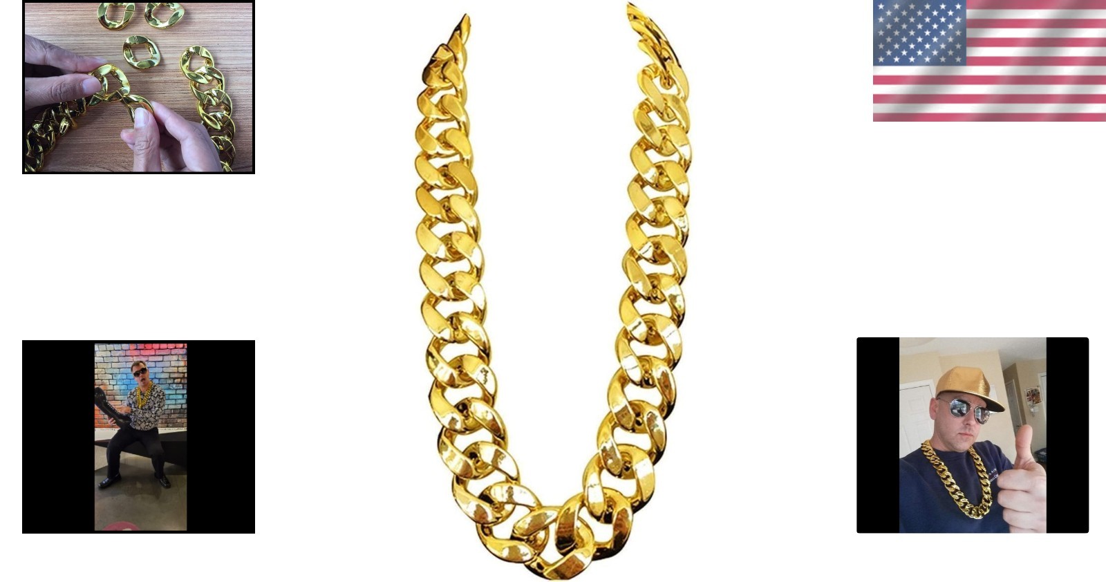 Hip Hop Rapper Plastic Chunky Fake Gold Chain Necklace,80S/90S Costume Accessory