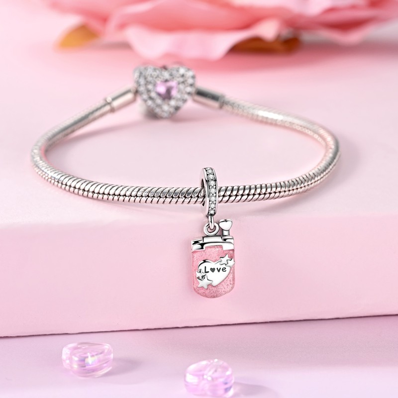 MULA 925 Sterling Silver DIY Charm CZ Flip Pink Phone Pendant for Women Bracelet