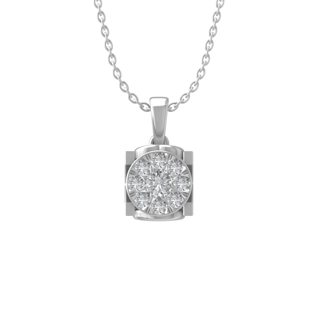 Lab Grown Diamond Sterling Silver Composite Necklace 18″ Silver Cable Chain