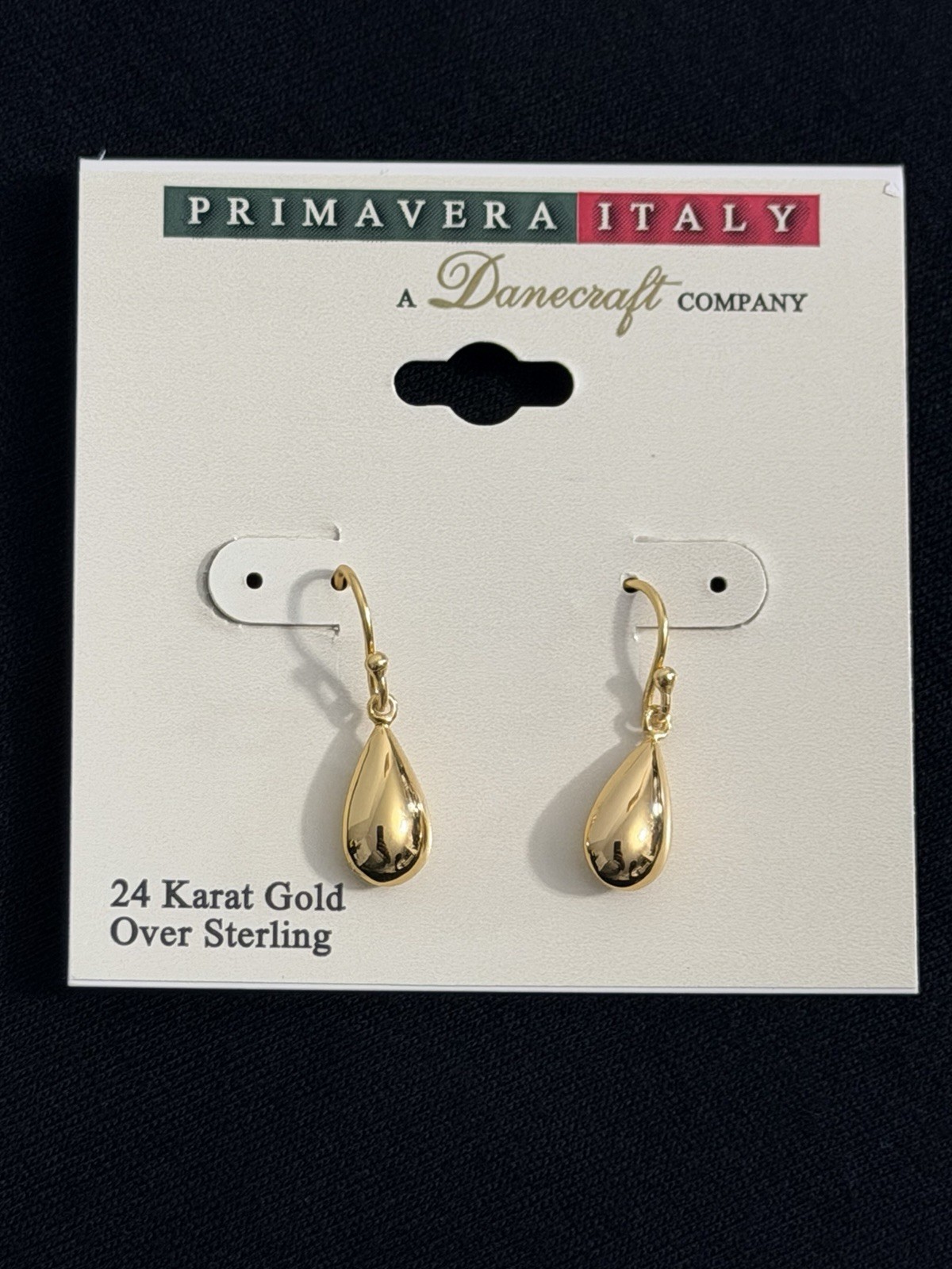 Primavera Italy 24 Karat Gold Over Sterling Tear Drop Earrings New