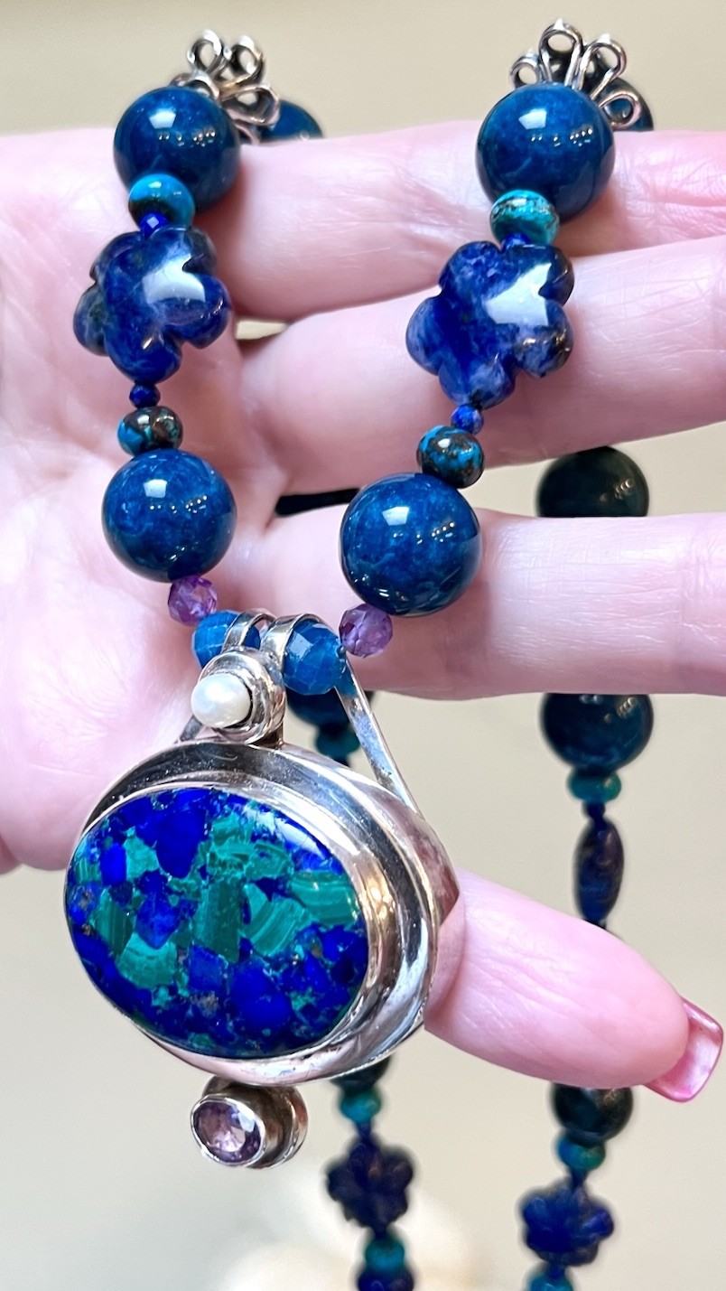 GORGEOUS Artisan Sterling Silver Azurite, Chrysocolla, Lapis, Etc. Necklace
