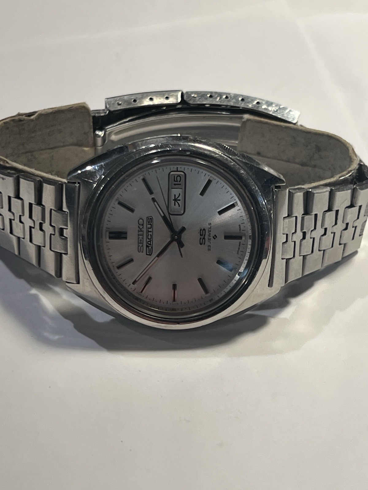 SEIKO RARE VINTAGE SPORT WATCH, ACTUS SS, 6106-7520, WHITE DIAL, ORIG., SS, VG