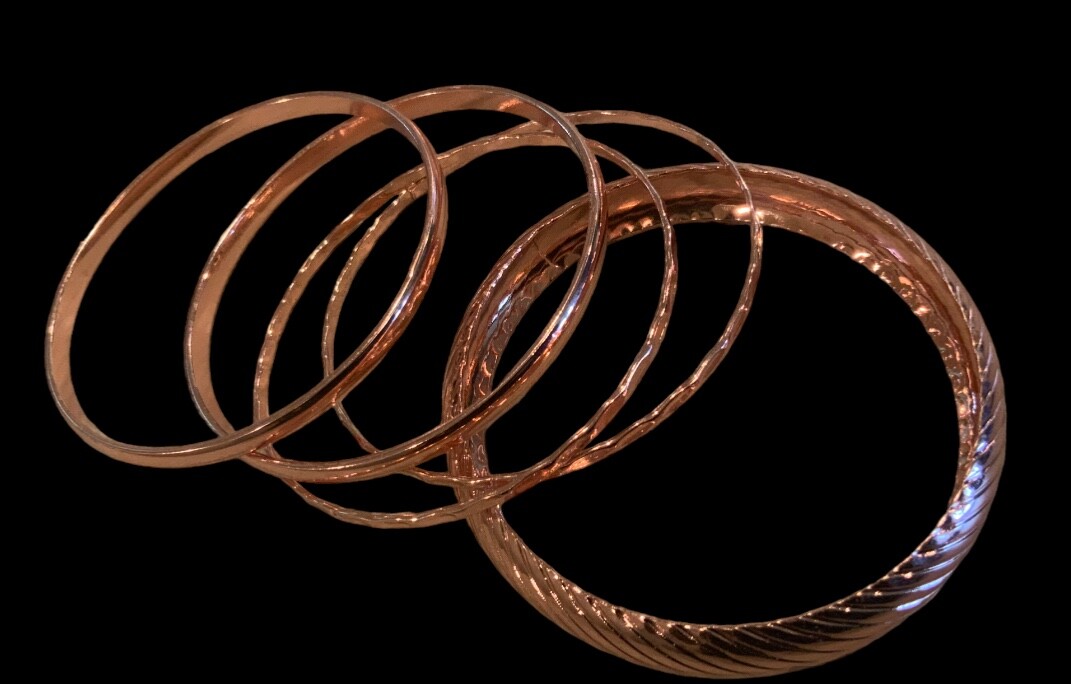 Rose Gold Bracelets Fashion Stackable Textured Smooth Bangles One Size Lot of 5