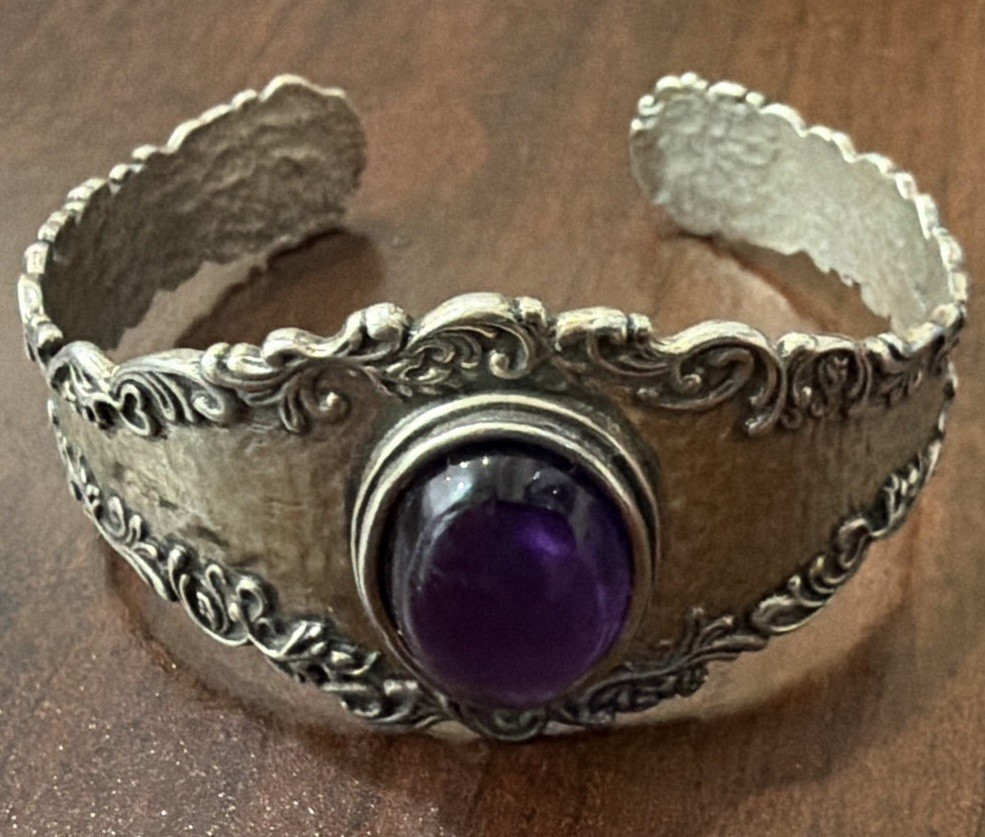 PZ Paz Creations ISRAEL .925 Sterling Silver 5ct Amethyst Cuff