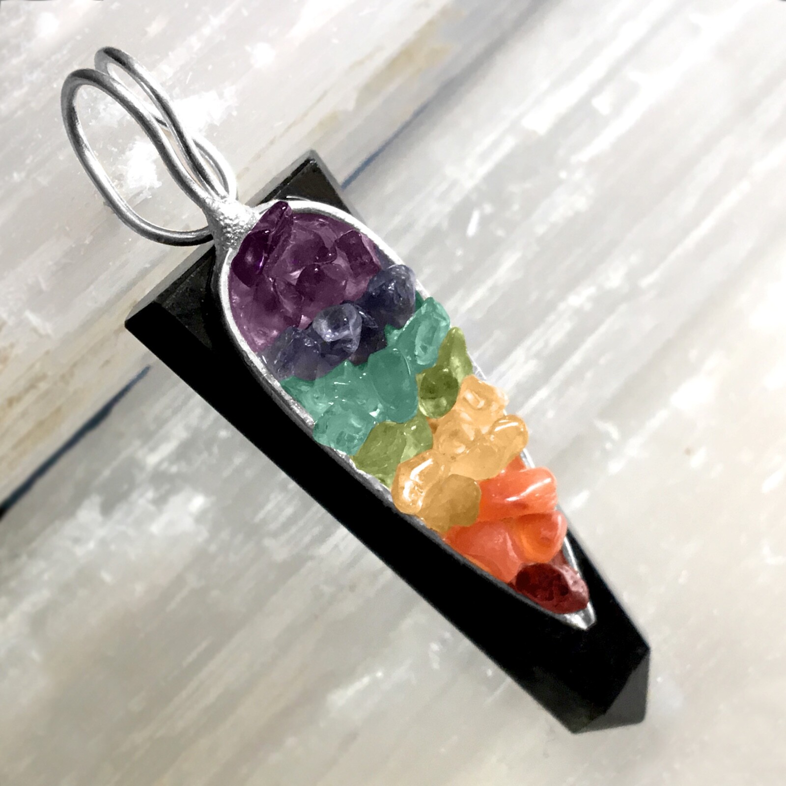 Black Tourmaline Crystal Chakra Pendant LARGE Sterling Silver Necklace CHARGED