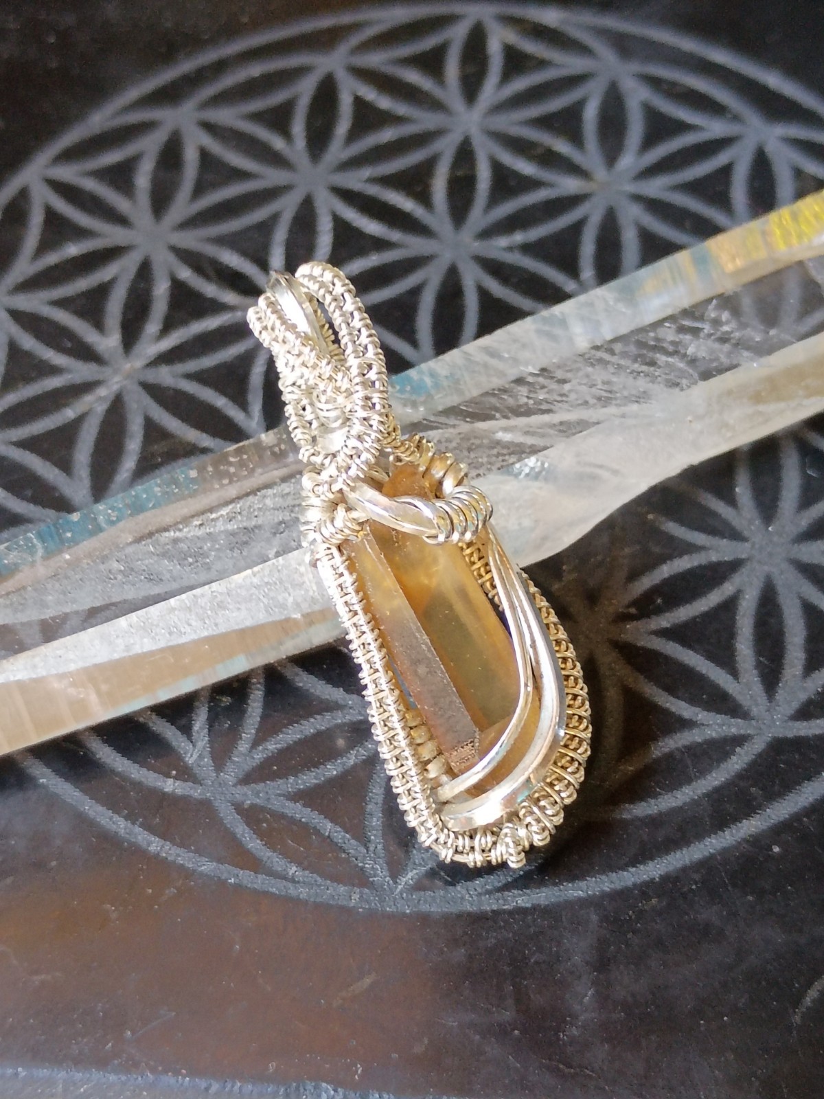 Citrine Crystal Pendant Sterling silver handcrafted amulet elegant necklace