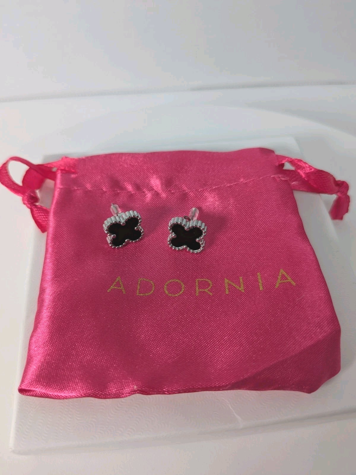 Adornia Set 3 Clover Stud Earrings Silver Pink Black White 14k Gold or Rhodium